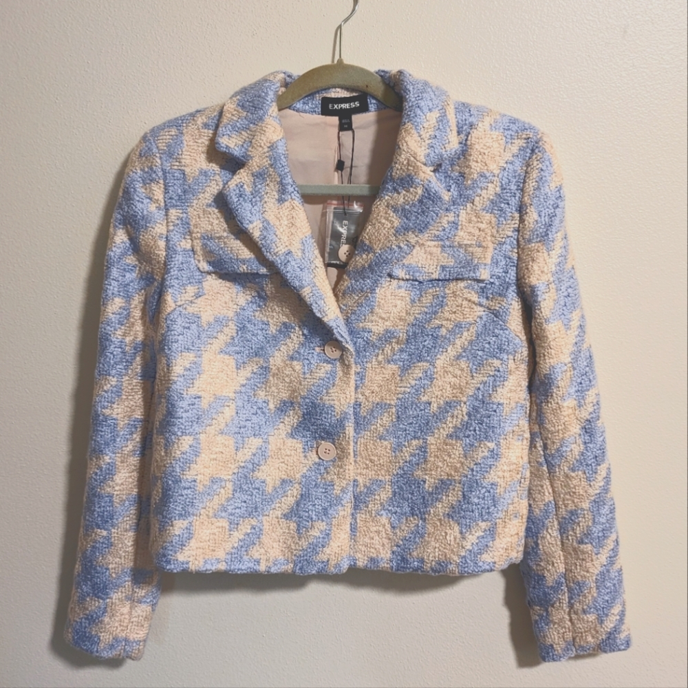 Express houndstooth jacket, XS, blue and cream